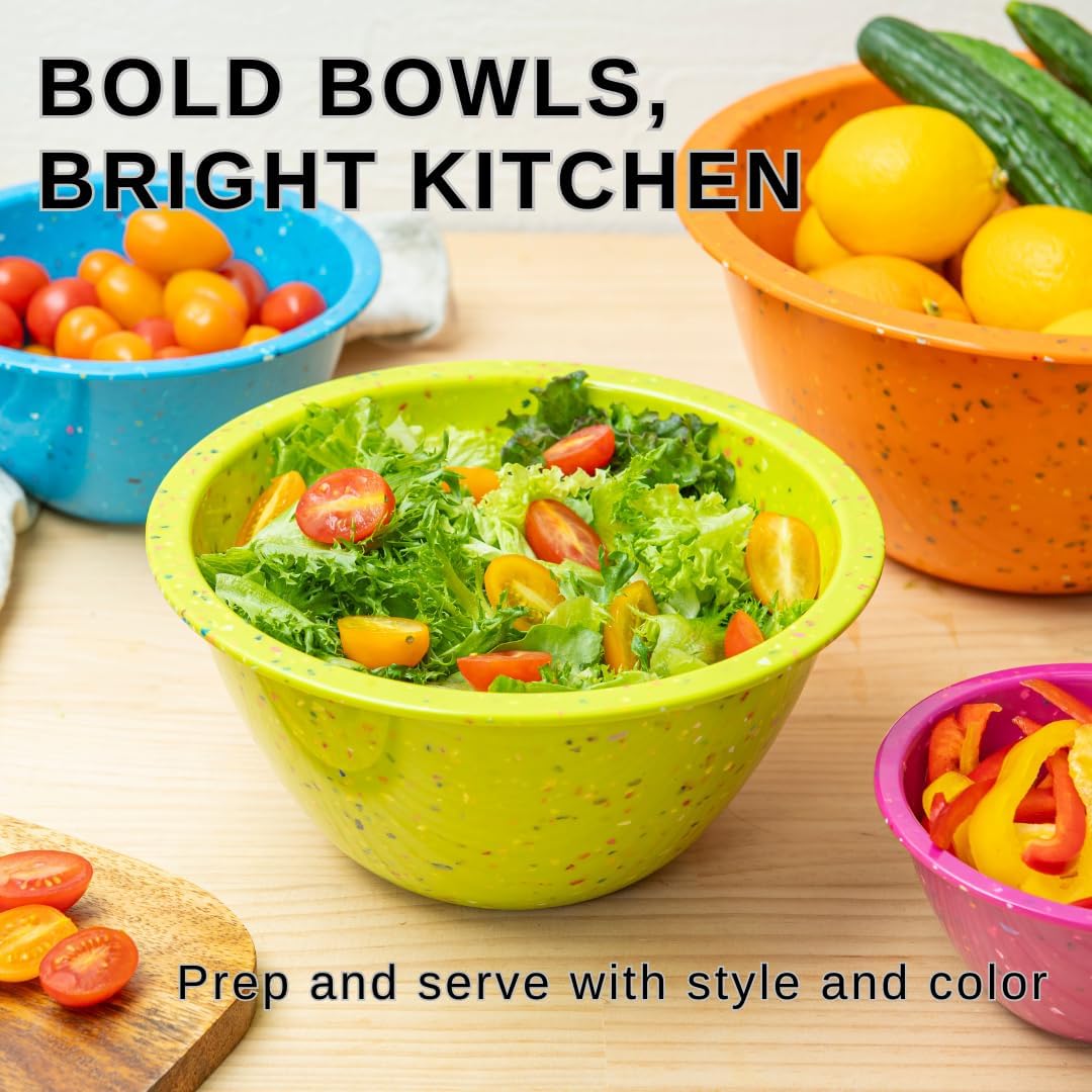 Confetti Melamine 4 Piece Nesting Mixing Bowls Set, Colorful Vibrant