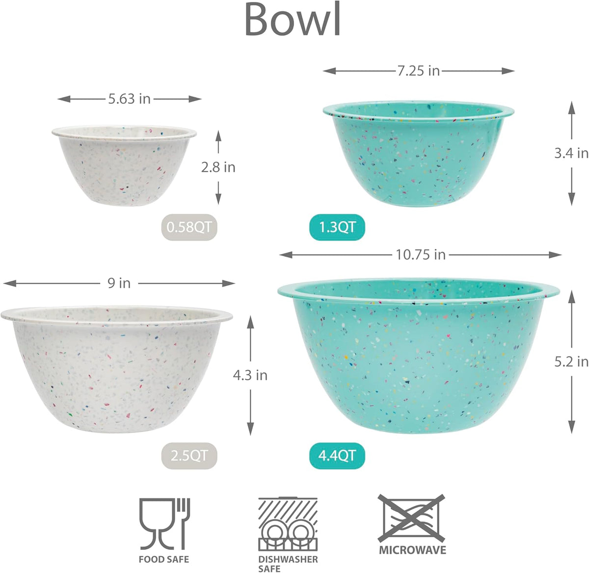 Confetti Melamine 4 Piece Nesting Mixing Bowls Set, Colorful Vibrant
