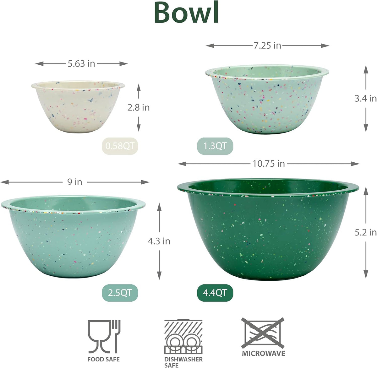 Confetti Melamine 4 Piece Nesting Mixing Bowls Set, Colorful Vibrant