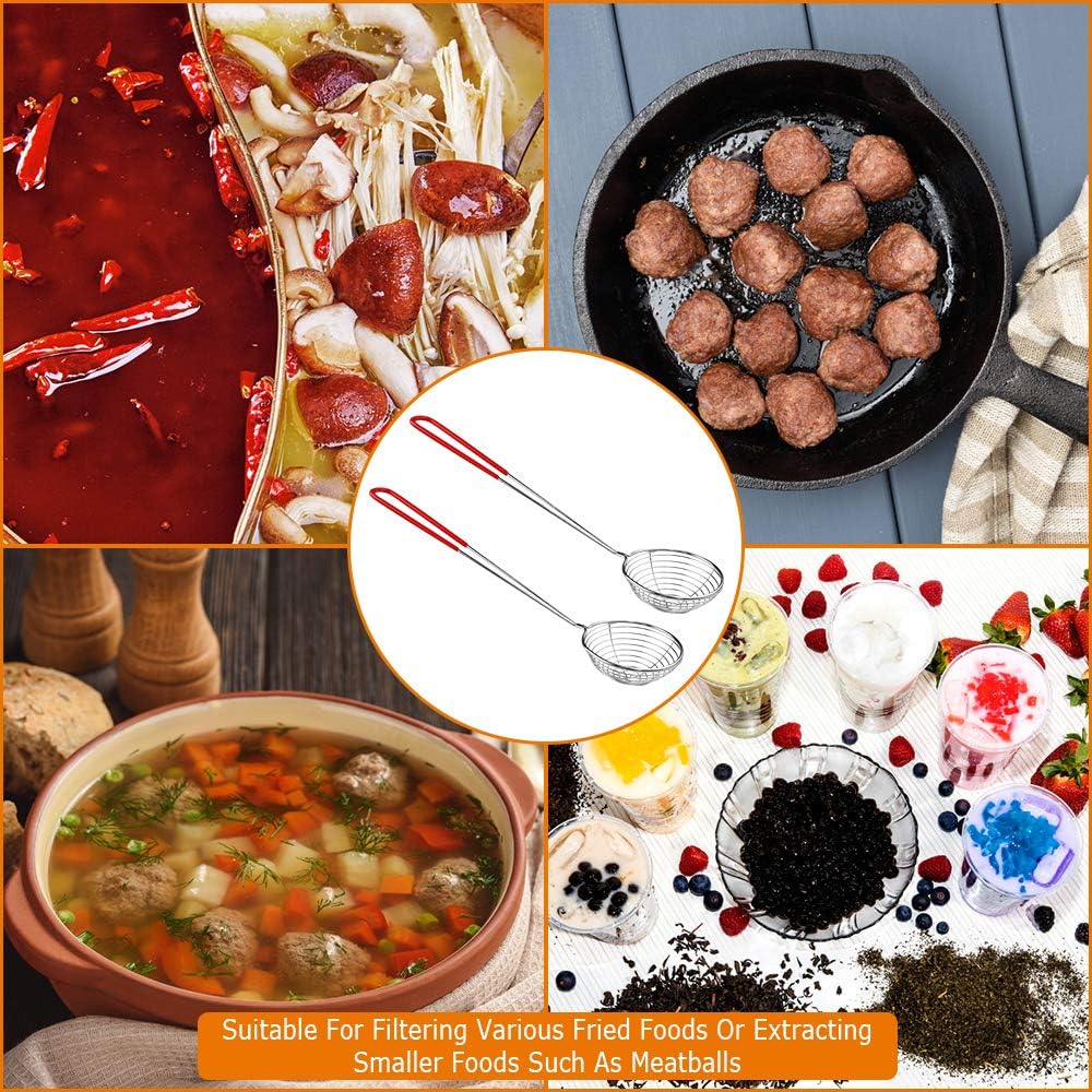 8 Pieces Stainless Steel Spider Strainer Spoon Small Wire Skimmer Colander with Handle for Hot Pot, Tortellini and Meatball