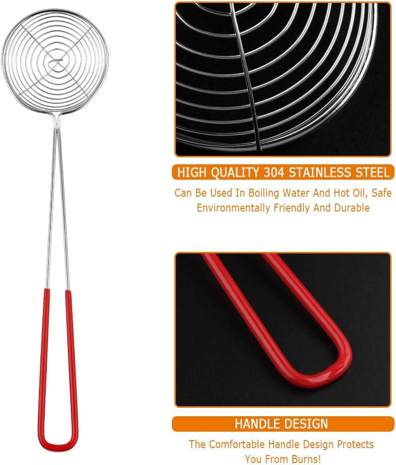 8 Pieces Stainless Steel Spider Strainer Spoon Small Wire Skimmer Colander with Handle for Hot Pot, Tortellini and Meatball