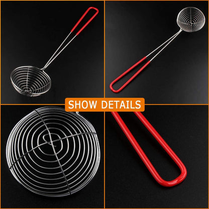 8 Pieces Stainless Steel Spider Strainer Spoon Small Wire Skimmer Colander with Handle for Hot Pot, Tortellini and Meatball