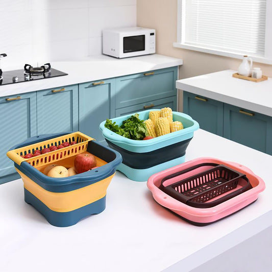 11L（2.91 Gallon） Collapsible Dish Basin with Drain Plug, Space Saving Outdoor Multiuse Foldable Sink Tub, Dishpan, Portable Kitchen Storage Tray for Vegetable Washing, Camping, RV (Green)