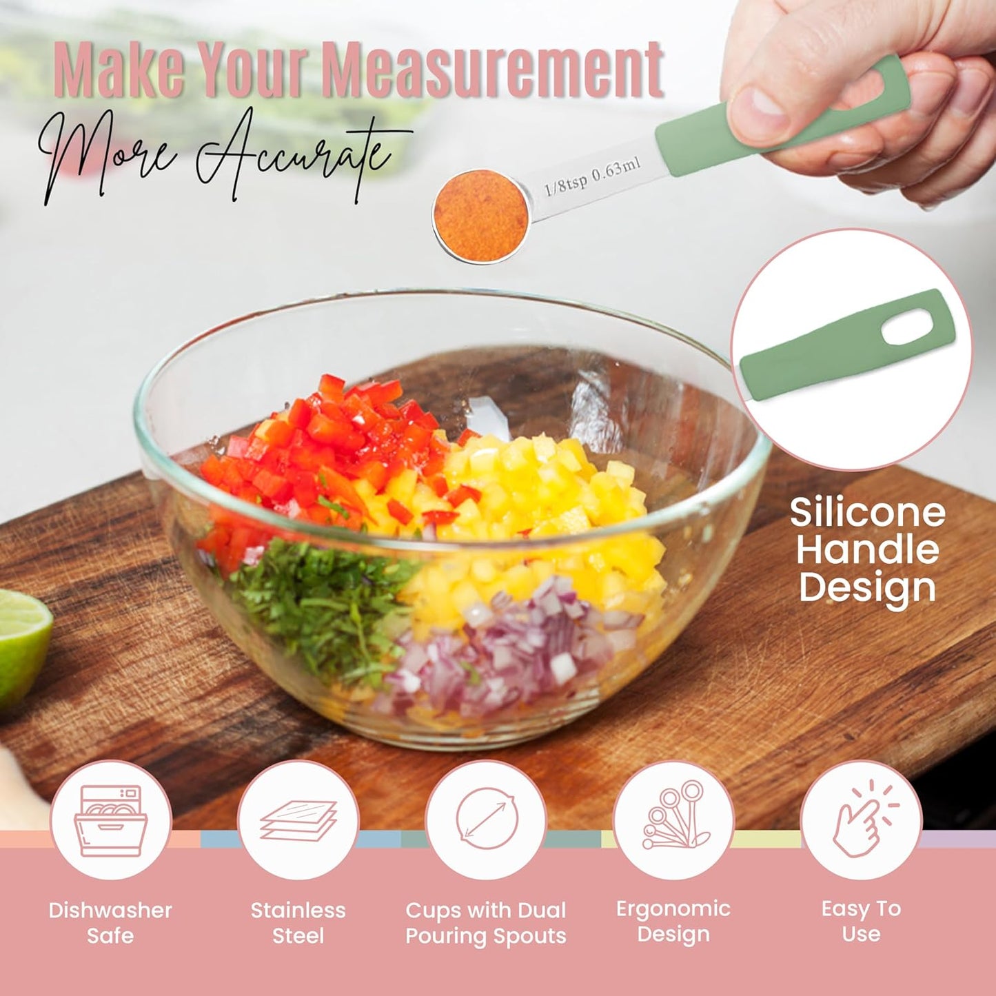 14-Piece Stainless Steel Measuring Cups and Measuring Spoons Set with All Stackable Sizes and Leveler for Dry Ingredients, Complete Set for Kitchen & Baking Measuring Tools (Aqua Sky Blue Set)