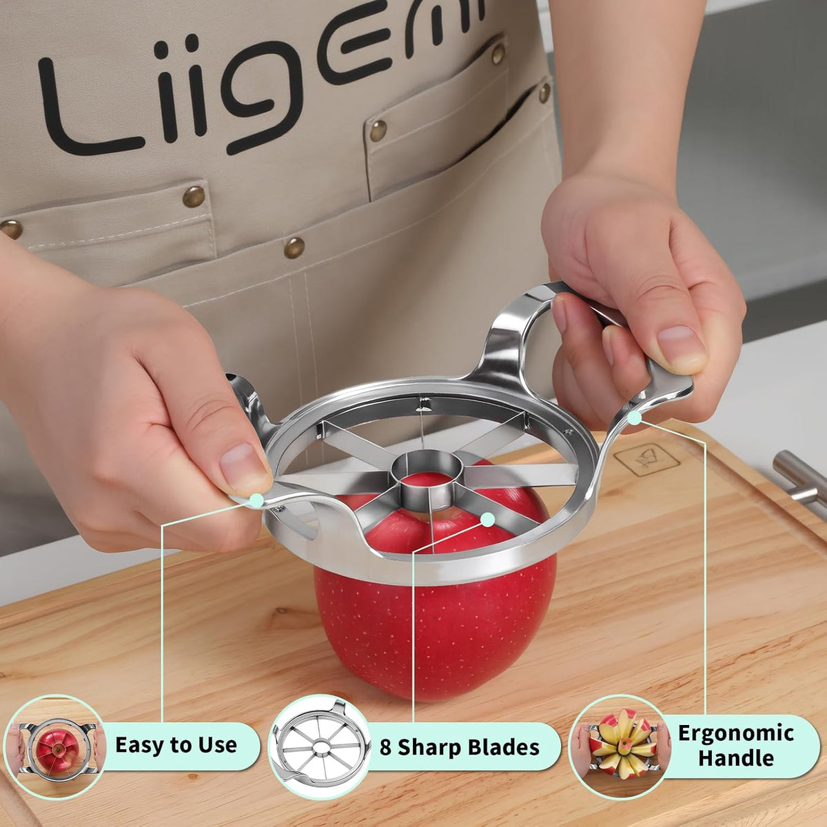 Heavy Duty Apple Cutter Corer, Large 12-Blade Stainless Steel Fruit Slicer