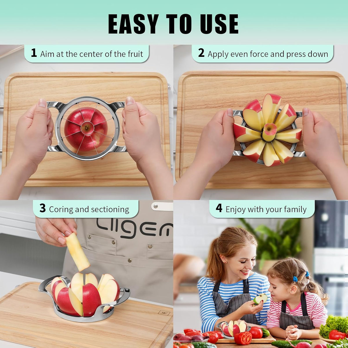 Heavy Duty Apple Cutter Corer, Large 12-Blade Stainless Steel Fruit Slicer