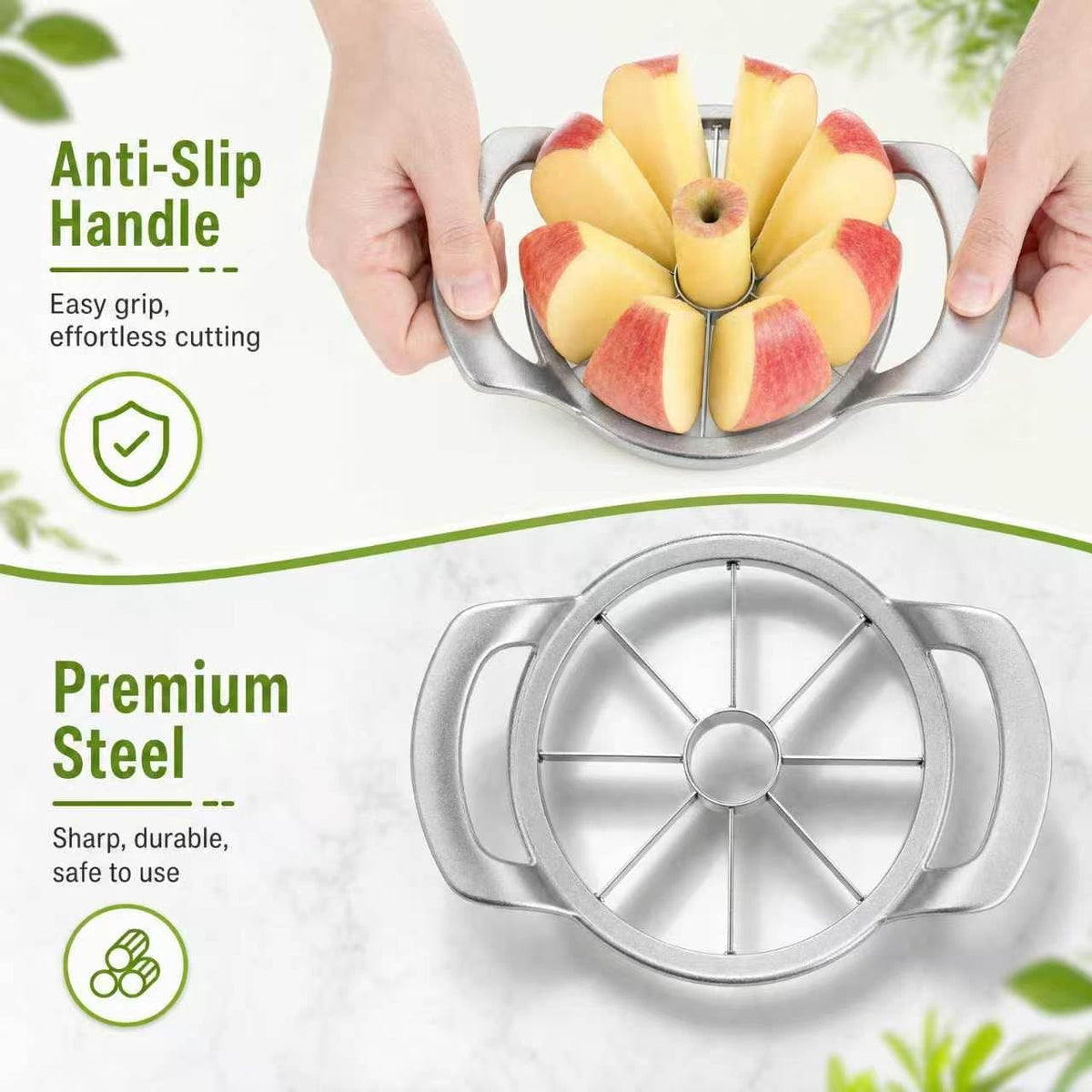 Heavy Duty Apple Cutter Corer, Large 12-Blade Stainless Steel Fruit Slicer