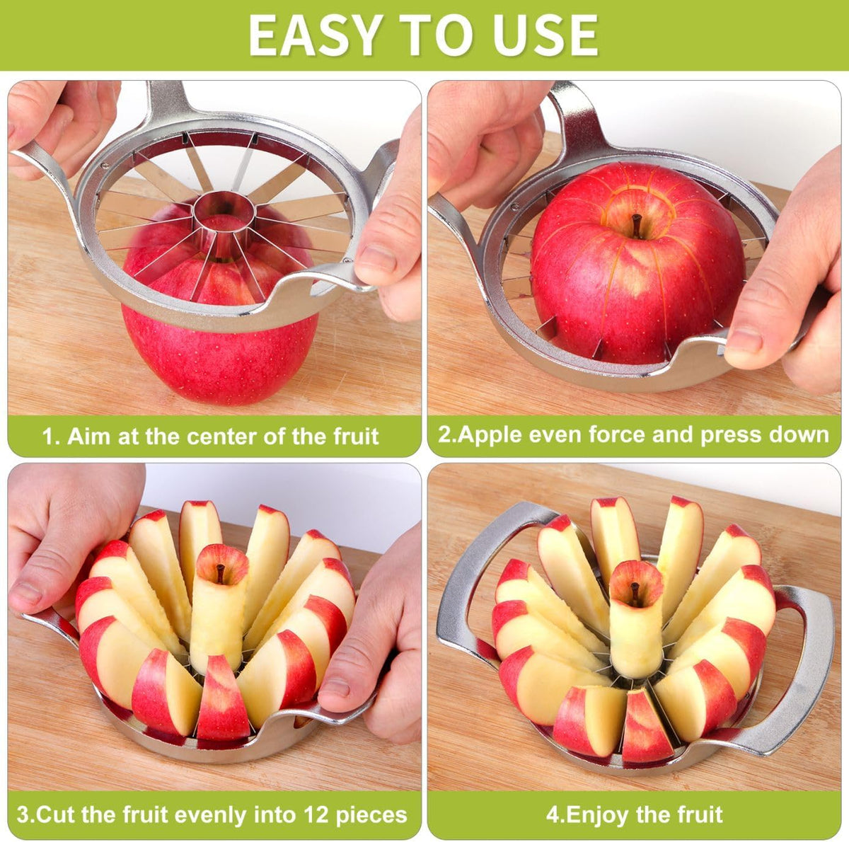 Heavy Duty Apple Cutter Corer, Large 12-Blade Stainless Steel Fruit Slicer