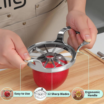 Heavy Duty Apple Cutter Corer, Large 12-Blade Stainless Steel Fruit Slicer