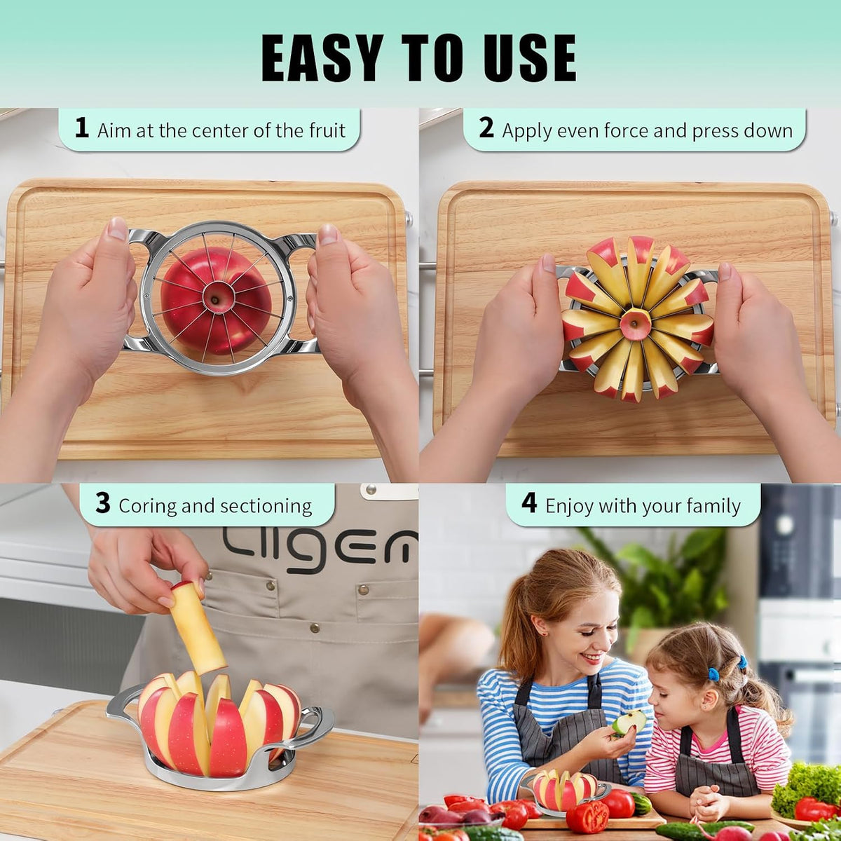 Heavy Duty Apple Cutter Corer, Large 12-Blade Stainless Steel Fruit Slicer