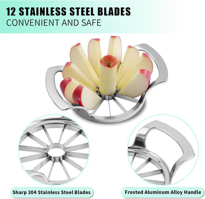 Heavy Duty Apple Cutter Corer, Large 12-Blade Stainless Steel Fruit Slicer
