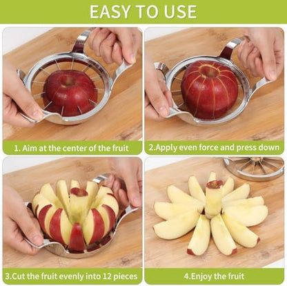 Heavy Duty Apple Cutter Corer, Large 12-Blade Stainless Steel Fruit Slicer