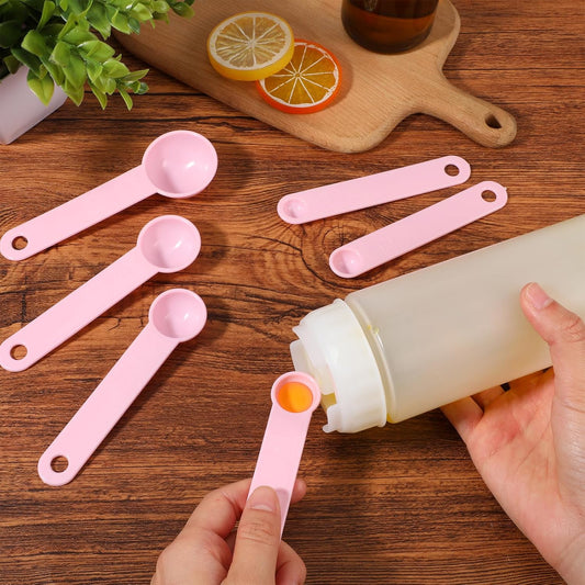 11pcs Measuring Cups and Spoons Set, Nesting Measure Cups with Ring and Easy Read Markings Small Teaspoon with Plastic Head for Dry & Liquid Ingredients, Pink