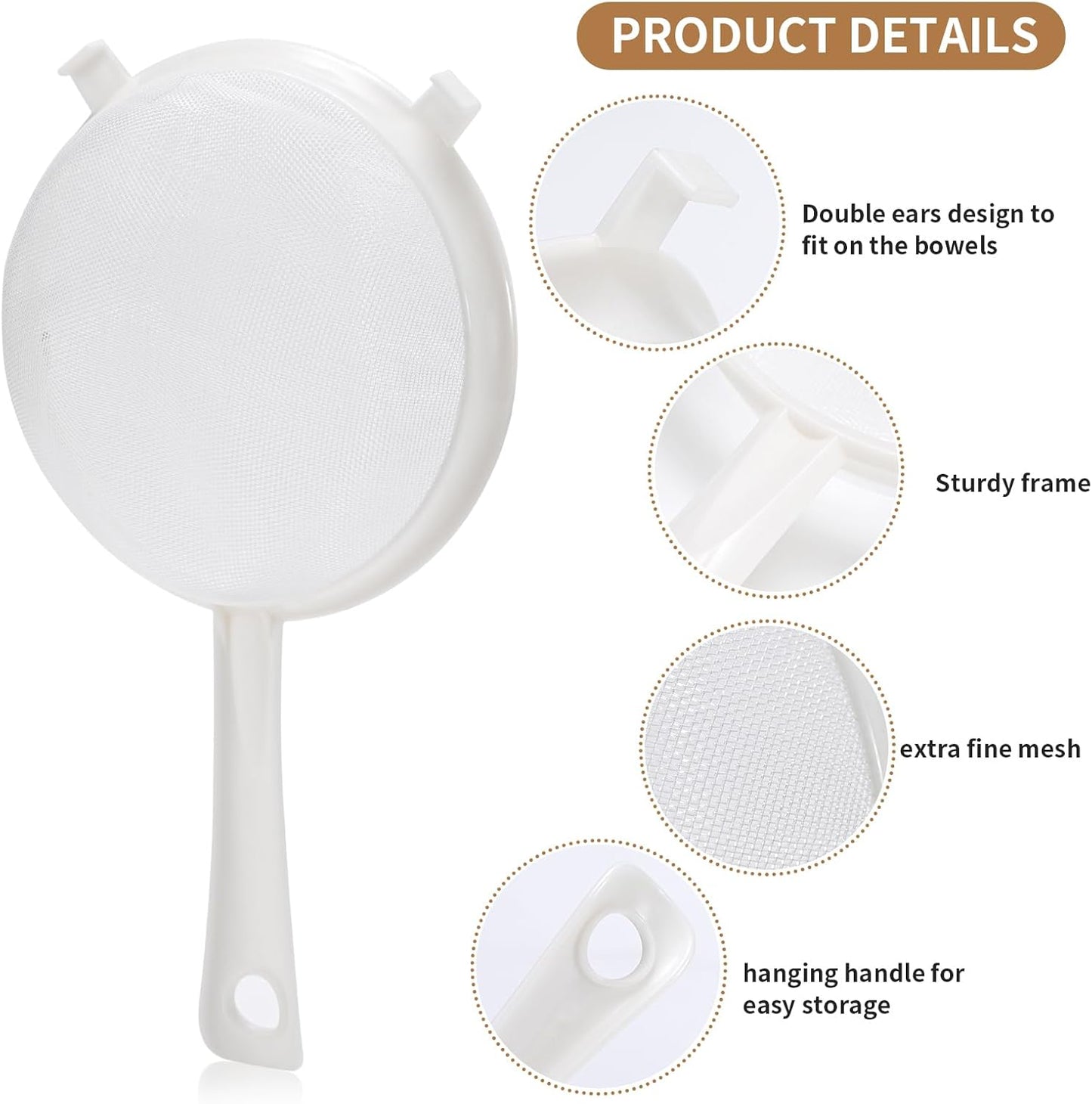 Kefir Strainer Set, 2-Size Plastic Non-Metal Sieve with Fine Mesh | 6.3" & 3.9" Diameter Double-size for Kefir Grains, Milk Kefir, Water Kefir & Kombucha - Durable, Food Grade & Easy Clean