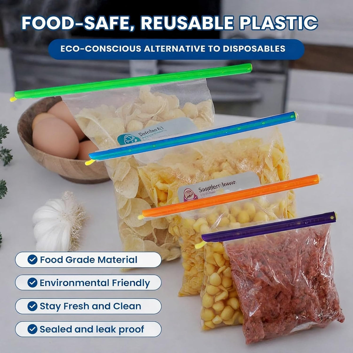 20-Sticks Bag Sealer Stick, 6 Diffrent Sizes, Chip Clips, Stay Fresh Bag Sealer Sticks, Keeps Food Bags Airtight Watertight & Food Fresh Longer