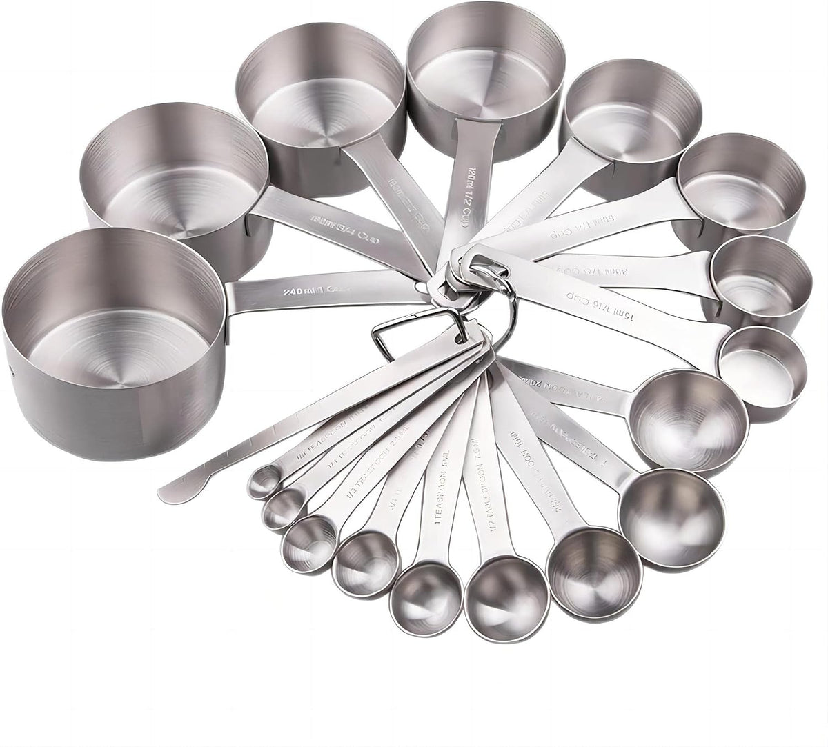 Measuring Cups and Spoons Set, 18/8 Stainless Steel Measuring Cups and Spoons for Kitchen & Baking, Heavy Duty Metric & US 8 Measuring cups, 9 Measuring Spoons Set