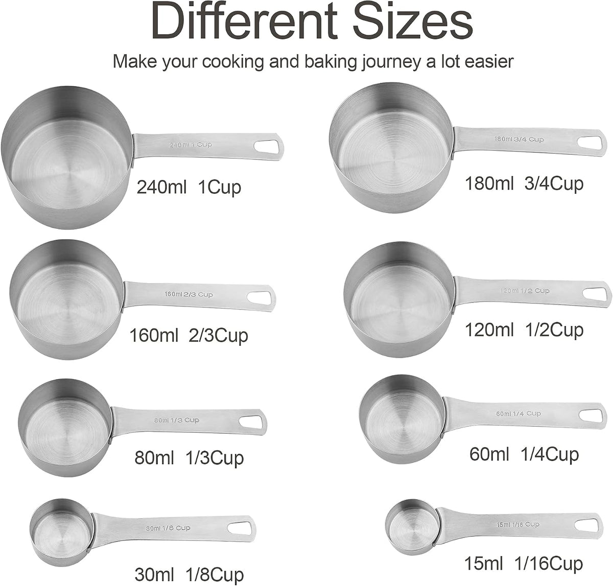 Measuring Cups and Spoons Set, 18/8 Stainless Steel Measuring Cups and Spoons for Kitchen & Baking, Heavy Duty Metric & US 8 Measuring cups, 9 Measuring Spoons Set