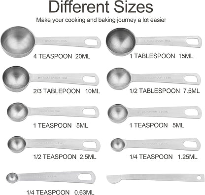 Measuring Cups and Spoons Set, 18/8 Stainless Steel Measuring Cups and Spoons for Kitchen & Baking, Heavy Duty Metric & US 8 Measuring cups, 9 Measuring Spoons Set