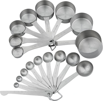 Measuring Cups and Spoons Set, 18/8 Stainless Steel Measuring Cups and Spoons for Kitchen & Baking, Heavy Duty Metric & US 8 Measuring cups, 9 Measuring Spoons Set