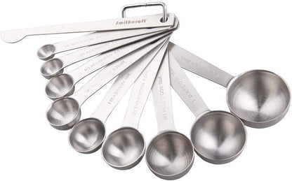 Measuring Cups and Spoons Set, 18/8 Stainless Steel Measuring Cups and Spoons for Kitchen & Baking, Heavy Duty Metric & US 8 Measuring cups, 9 Measuring Spoons Set
