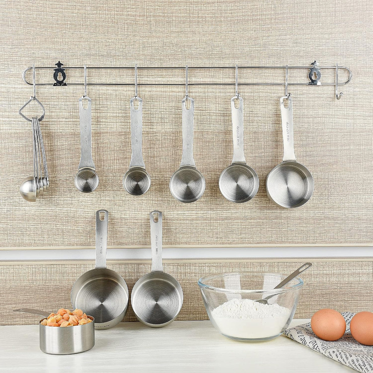Measuring Cups and Spoons Set, 18/8 Stainless Steel Measuring Cups and Spoons for Kitchen & Baking, Heavy Duty Metric & US 8 Measuring cups, 9 Measuring Spoons Set