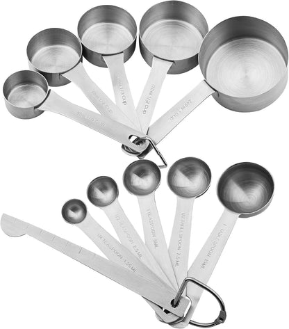 Measuring Cups and Spoons Set, 18/8 Stainless Steel Measuring Cups and Spoons for Kitchen & Baking, Heavy Duty Metric & US 8 Measuring cups, 9 Measuring Spoons Set
