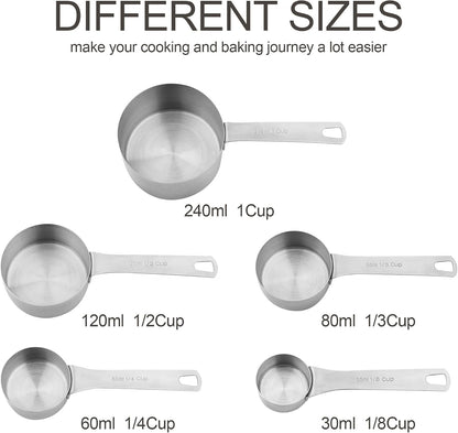 Measuring Cups and Spoons Set, 18/8 Stainless Steel Measuring Cups and Spoons for Kitchen & Baking, Heavy Duty Metric & US 8 Measuring cups, 9 Measuring Spoons Set