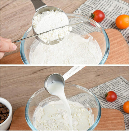 Measuring Cups and Spoons Set, 18/8 Stainless Steel Measuring Cups and Spoons for Kitchen & Baking, Heavy Duty Metric & US 8 Measuring cups, 9 Measuring Spoons Set