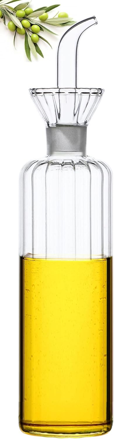 16 oz/480ml Non-Drip Olive Oil Dispenser Bottle 100% Glass Oil Carafe Decanter for Kitchen Oil & Vinegar Cruet for Cooking & BBQ