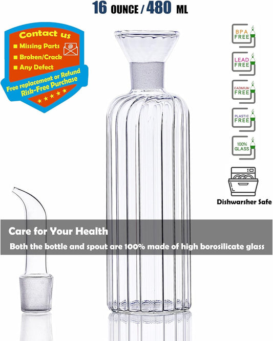 16 oz/480ml Non-Drip Olive Oil Dispenser Bottle 100% Glass Oil Carafe Decanter for Kitchen Oil & Vinegar Cruet for Cooking & BBQ