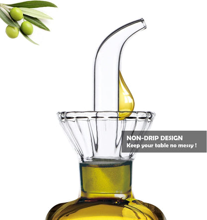 16 oz/480ml Non-Drip Olive Oil Dispenser Bottle 100% Glass Oil Carafe Decanter for Kitchen Oil & Vinegar Cruet for Cooking & BBQ