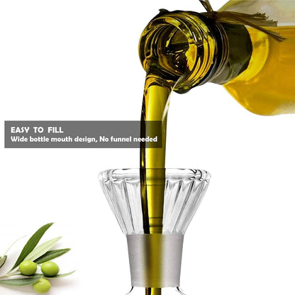 16 oz/480ml Non-Drip Olive Oil Dispenser Bottle 100% Glass Oil Carafe Decanter for Kitchen Oil & Vinegar Cruet for Cooking & BBQ