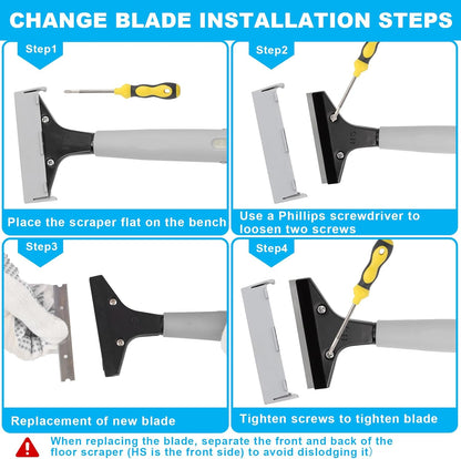 Floor Scraper, 31" to 61" Scraper Tool Long Handle with 4-inch Razor Blade Stainless Steel Material Adjustable Cleaning Glass Wall Gum Paint Tile Glue Linoleum Carpet Sturdy Durable