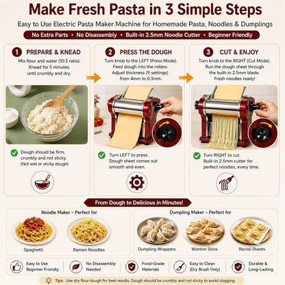 Electric Pasta Maker Machine, 135W Commercial Dough Sheeter with 2.5mm Blade, Adjustable 0.3-4mm Thickness, for Pasta, Dumplings – Restaurant & Home Use