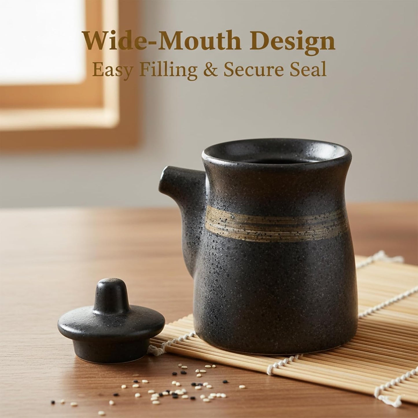 Ceramic Seasoning Bottle, Japanese Style Earthenware Ceramic Oil Dispenser, Olive Oil Dispenser, Sushi Sauce Container, 6.76 fl oz
