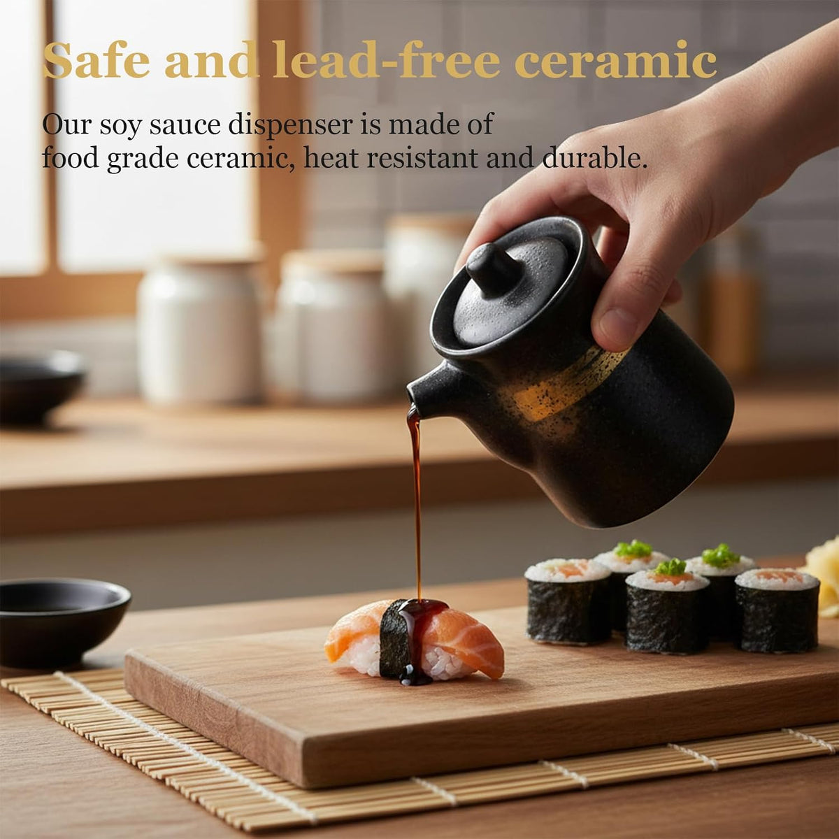 Ceramic Seasoning Bottle, Japanese Style Earthenware Ceramic Oil Dispenser, Olive Oil Dispenser, Sushi Sauce Container, 6.76 fl oz
