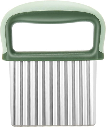 Vegetable Chopper - Stainless Steel Blade Crinkle Cutter/Wavy Knife Veggies French Fry Slicer and Plastic Dough/Cake Scraper,2 piece (Green)