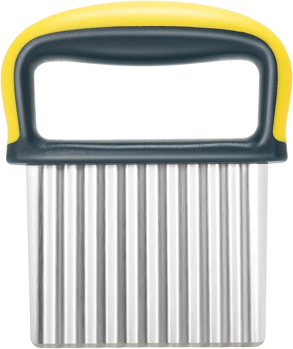 Vegetable Chopper - Stainless Steel Blade Crinkle Cutter/Wavy Knife Veggies French Fry Slicer and Plastic Dough/Cake Scraper,2 piece (Green)