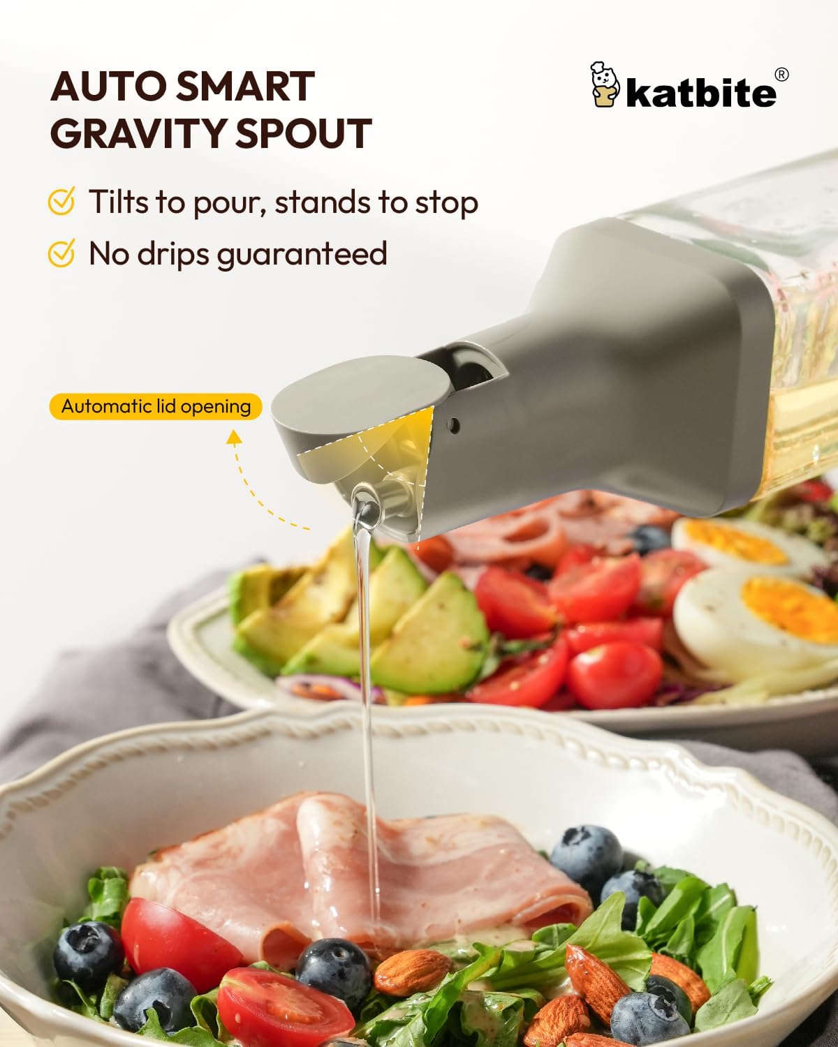 16oz Glass Olive Oil Dispenser Bottle for Kitchen Cooking - Leakproof Kitchen Essential with Precise Pouring Spout for Salad, Air Fryer, BBQ, Non-Stick Pans, Easy Refill and Use, Light Grey