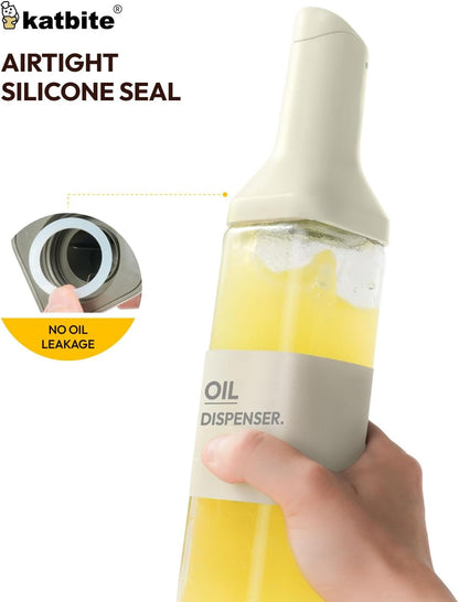16oz Glass Olive Oil Dispenser Bottle for Kitchen Cooking - Leakproof Kitchen Essential with Precise Pouring Spout for Salad, Air Fryer, BBQ, Non-Stick Pans, Easy Refill and Use, Light Grey