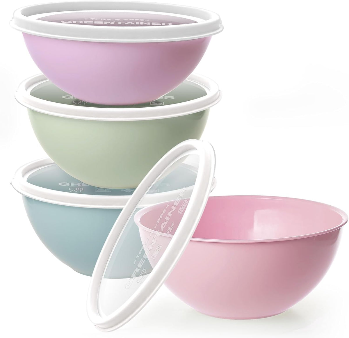 4-Piece Plastic Mixing Bowl Set with Lids for Kitchen, 67oz Lightweight Storage Bowls, Large Salad Bowls for Baking, Prepping, Cooking and Serving Food, Dishwasher & Microwave Safe