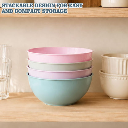 4-Piece Plastic Mixing Bowl Set with Lids for Kitchen, 67oz Lightweight Storage Bowls, Large Salad Bowls for Baking, Prepping, Cooking and Serving Food, Dishwasher & Microwave Safe