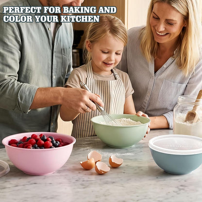 4-Piece Plastic Mixing Bowl Set with Lids for Kitchen, 67oz Lightweight Storage Bowls, Large Salad Bowls for Baking, Prepping, Cooking and Serving Food, Dishwasher & Microwave Safe