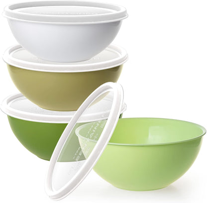 4-Piece Plastic Mixing Bowl Set with Lids for Kitchen, 67oz Lightweight Storage Bowls, Large Salad Bowls for Baking, Prepping, Cooking and Serving Food, Dishwasher & Microwave Safe