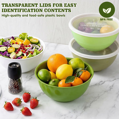 4-Piece Plastic Mixing Bowl Set with Lids for Kitchen, 67oz Lightweight Storage Bowls, Large Salad Bowls for Baking, Prepping, Cooking and Serving Food, Dishwasher & Microwave Safe