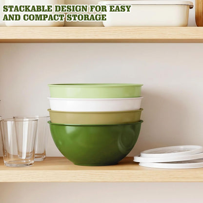 4-Piece Plastic Mixing Bowl Set with Lids for Kitchen, 67oz Lightweight Storage Bowls, Large Salad Bowls for Baking, Prepping, Cooking and Serving Food, Dishwasher & Microwave Safe