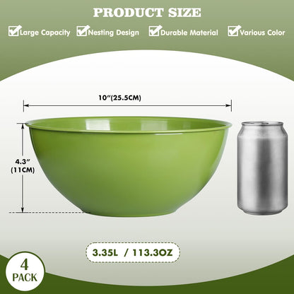 4-Piece Plastic Mixing Bowl Set with Lids for Kitchen, 67oz Lightweight Storage Bowls, Large Salad Bowls for Baking, Prepping, Cooking and Serving Food, Dishwasher & Microwave Safe