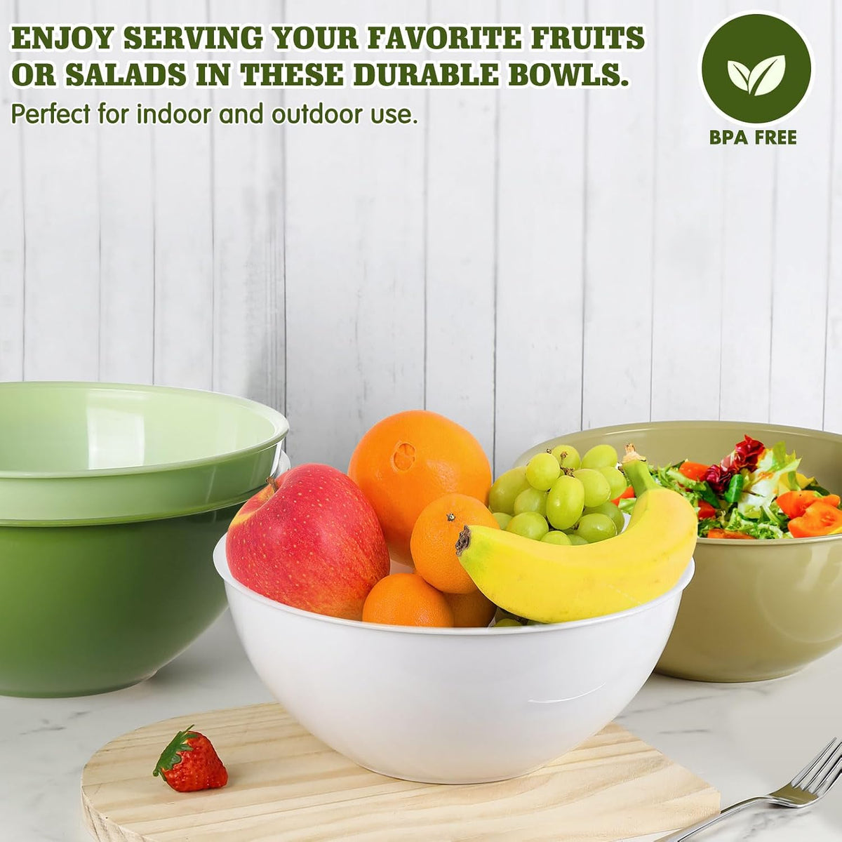 4-Piece Plastic Mixing Bowl Set with Lids for Kitchen, 67oz Lightweight Storage Bowls, Large Salad Bowls for Baking, Prepping, Cooking and Serving Food, Dishwasher & Microwave Safe