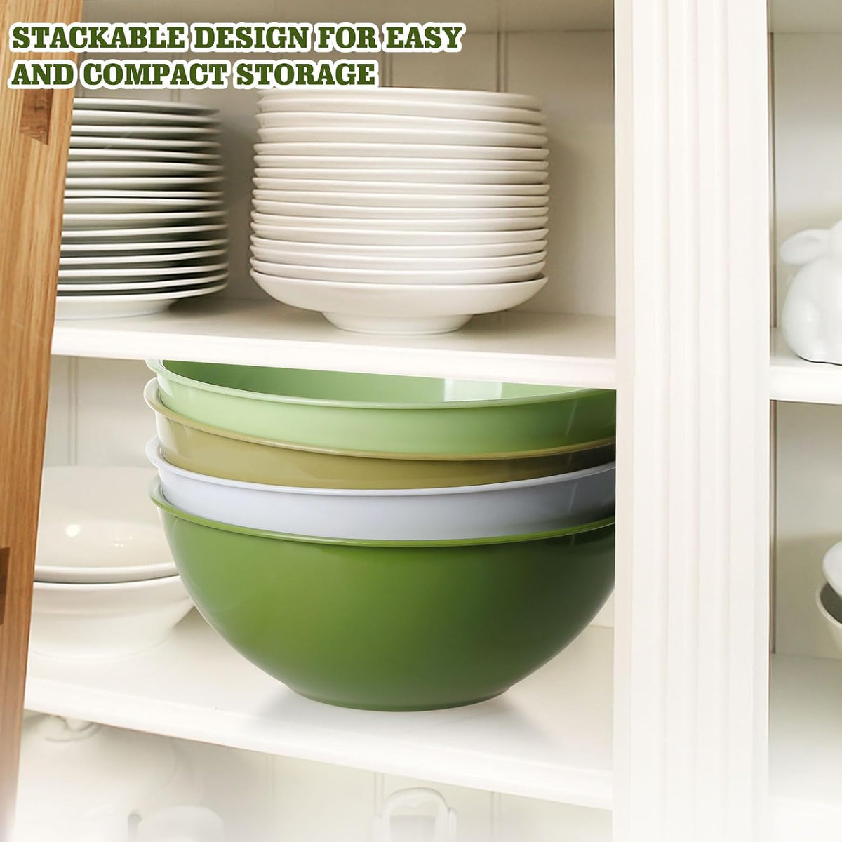 4-Piece Plastic Mixing Bowl Set with Lids for Kitchen, 67oz Lightweight Storage Bowls, Large Salad Bowls for Baking, Prepping, Cooking and Serving Food, Dishwasher & Microwave Safe