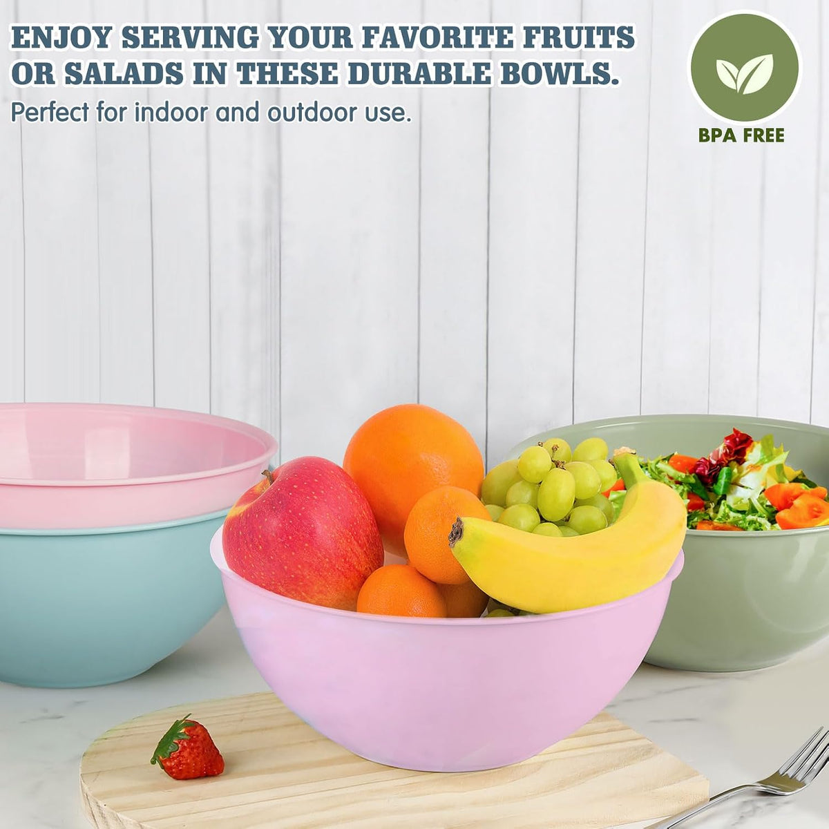4-Piece Plastic Mixing Bowl Set with Lids for Kitchen, 67oz Lightweight Storage Bowls, Large Salad Bowls for Baking, Prepping, Cooking and Serving Food, Dishwasher & Microwave Safe